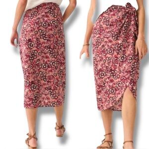 Faherty Pacifica Wrap Skirt Linen Blend Floral Size XS